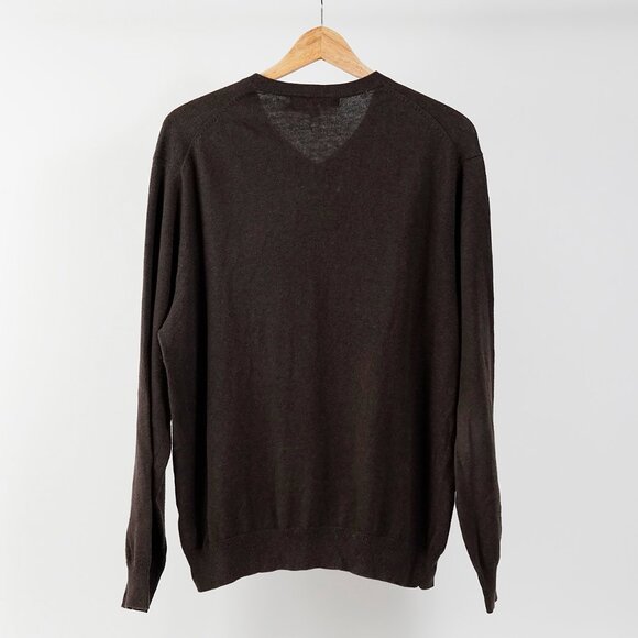Sebastian Cooper Cashmere Cotton Blend V Neck Sweater, Chocolate Brown, Size M - Picture 3 of 5